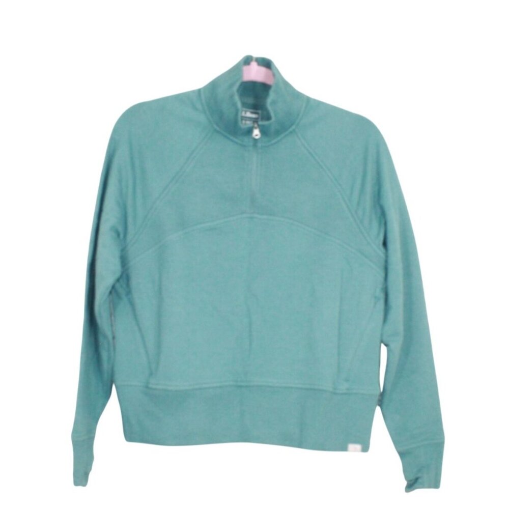 LL Bean Cozy Pullover Quarter Zip Sweatshirt Storm Steal Size S Pet